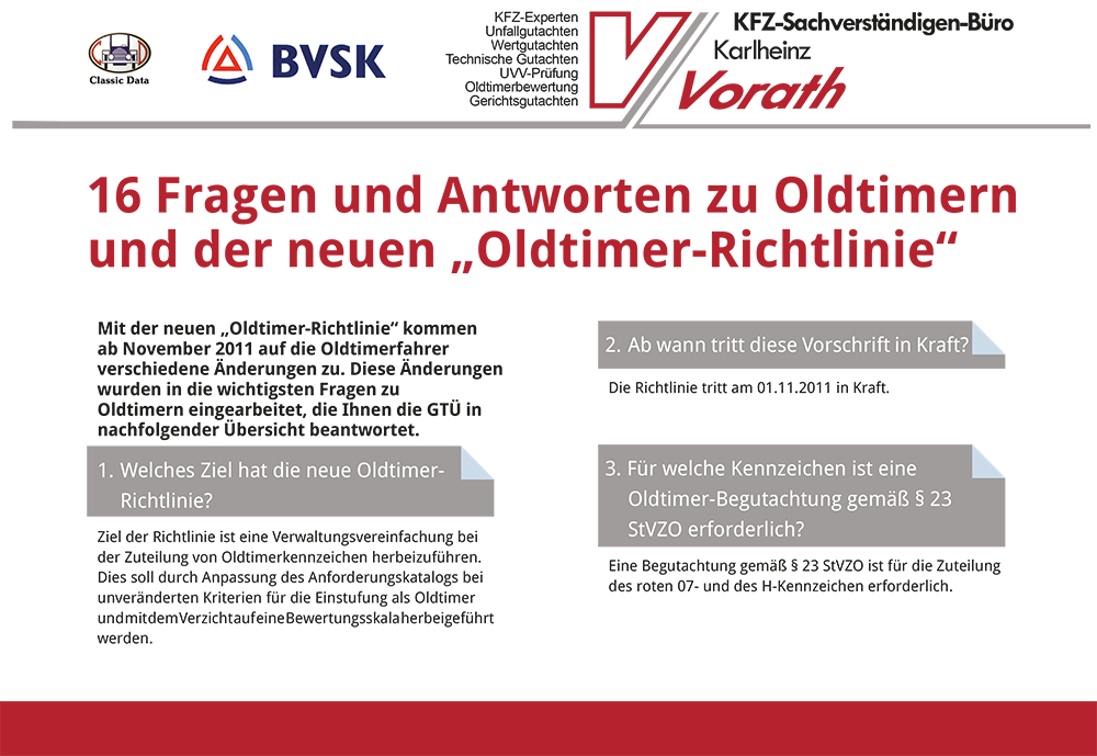 16 Fragen und Antworten zu Oldtimernund der neuen „Oldtimer-Richtlinie“